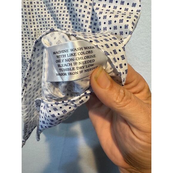 Neiman Marcus Mens Large Blue White Trim Fit Button Up Shirt 17 34/35 - Picture 9 of 11